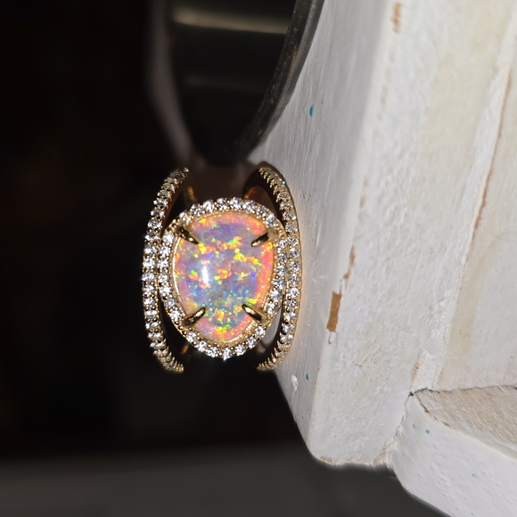 NWT 14K Gold Plated Sterling Silver Created Opal Oval Gemstone Ring, $90, size 7 - Picture 10 of 10